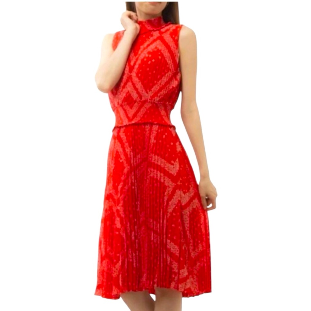 Nannette Lepore Pure Red Print Pleated Sleeveless Dress Size 2